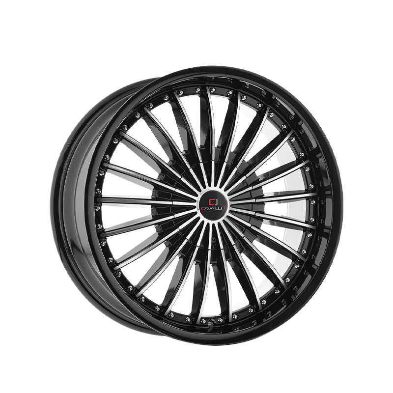 Cavallo CLV-32 Gloss Black & Machined 22X9.5 Blank 78.1 Hub 15 Offset Black Wheel Rim