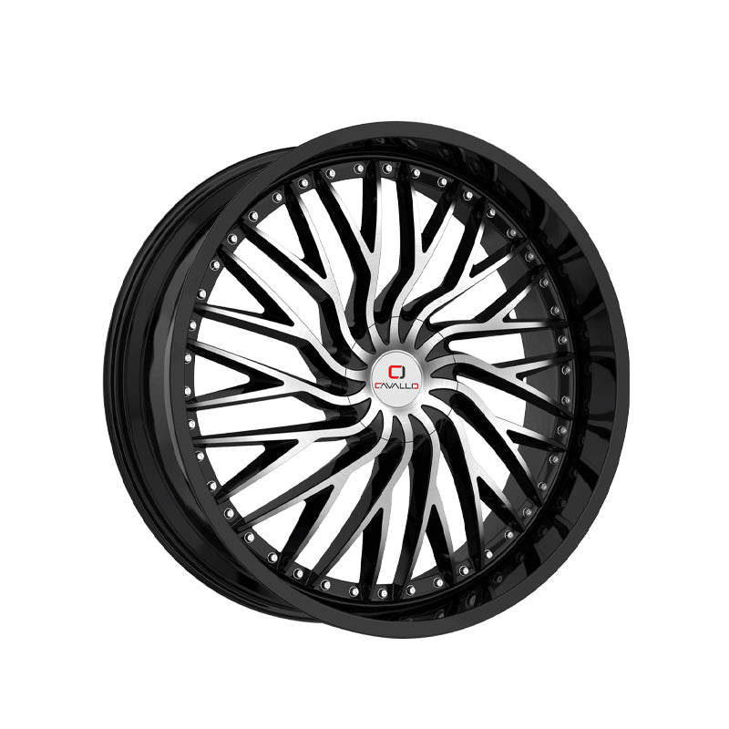 Cavallo CLV-43 Gloss Black & Machined 22X8.5 5x112/5x114.3 74.1 Hub 38 Offset Black Wheel Rim