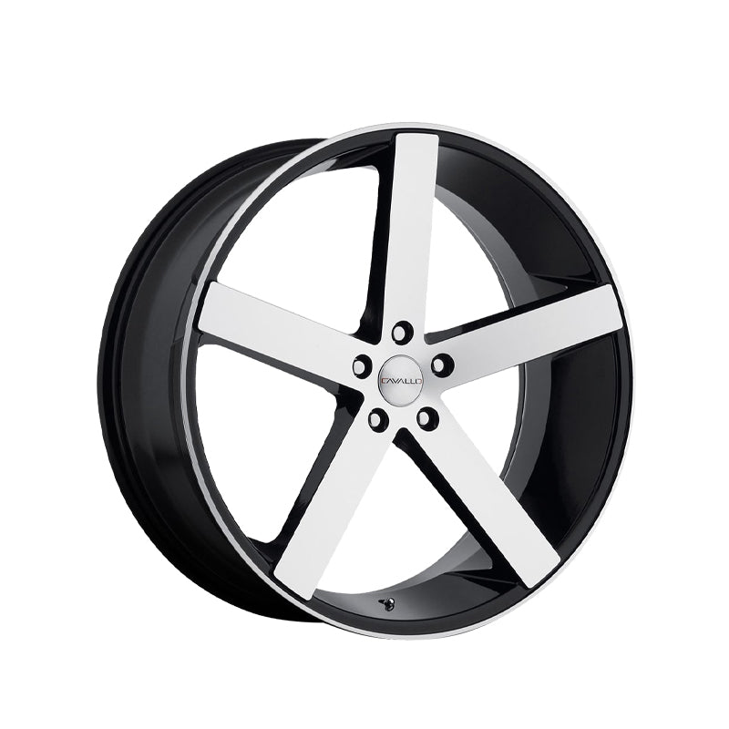 Cavallo CLV-5 Gloss Black & Machined 22X9 Blank 74.1 Hub 35 Offset Black Wheel Rim