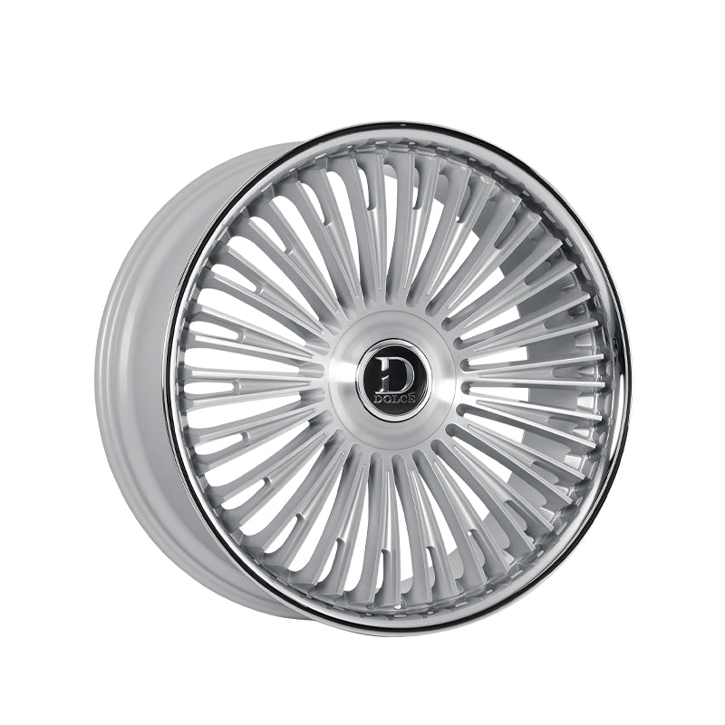 Dolce Luxury Razzo 22x9.5 6x139.7 73.1 Hub 5.96 Offset Glossy Sliver Brush Face Wheel Rim