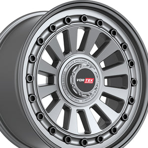 Vortek VRD-702 Matte GunMetal With Black Bolts & Lip 18X9 6x135/6x139.7 106.1 Hub 12 Offset Black Wheel Rim