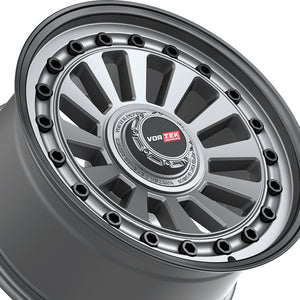 Vortek VRD-702 Matte GunMetal With Black Bolts & Lip 18X9 6x135/6x139.7 106.1 Hub 12 Offset Black Wheel Rim