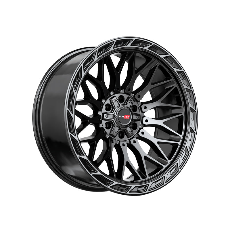 Vortek VRP-503 Gloss Black Center & Diamond Cut Ring With Dark Tint 22X10 5x127/5x139.7 78.1 Hub -18 Offset Black Wheel Rim
