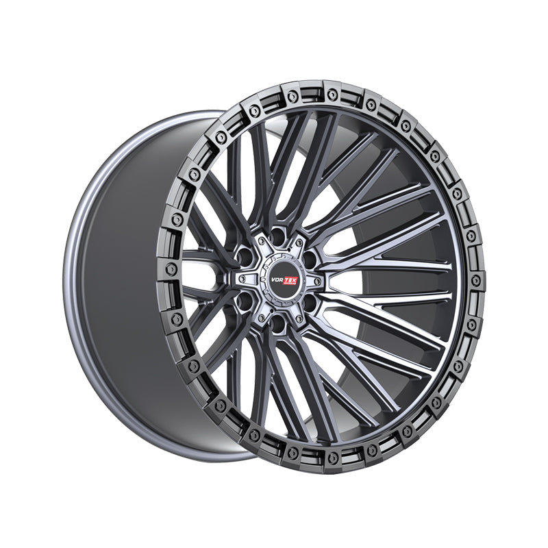 Vortek VRT-608 Matte Titanium With Black Bead Ring 20X10 5x127/5x139.7 78.1 Hub -24 Offset Titanium, Black Wheel Rim