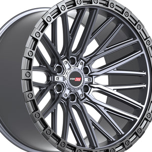 Vortek VRT-608 Matte Titanium With Black Bead Ring 20X10 5x127/5x139.7 78.1 Hub -24 Offset Titanium, Black Wheel Rim